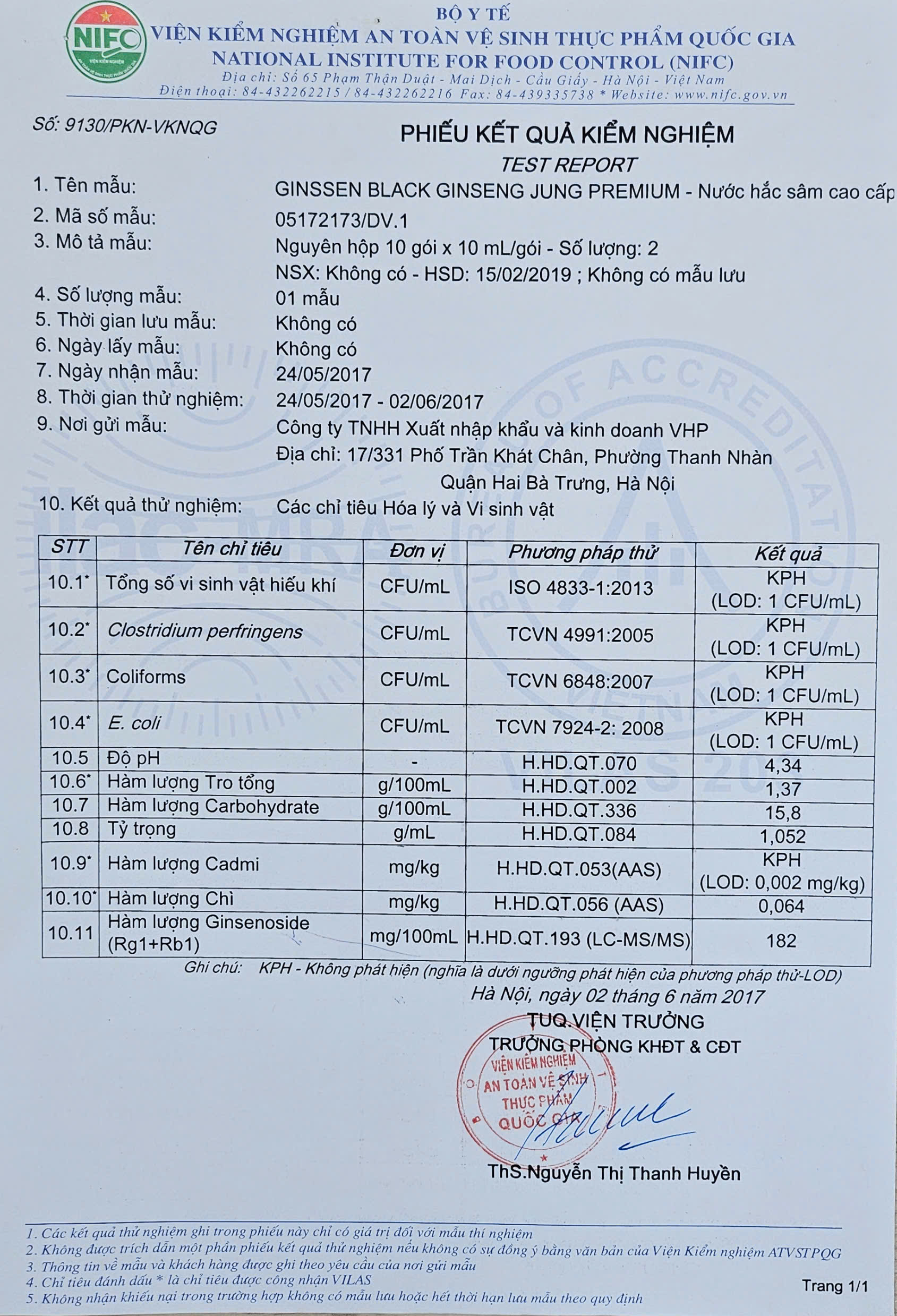 Kiểm nghiệm nước hắc sâm cao cấp