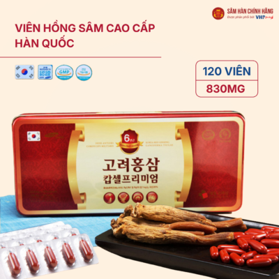 Viên hồng sâm cao cấp Hàn Quốc (Korea Red Ginseng Capsule Premium) 830mg*120 viên/hộp