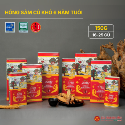 Hồng sâm củ khô 6 năm tuổi (Korean Red Ginseng 6Y 16-25 Root) 150g/hộp