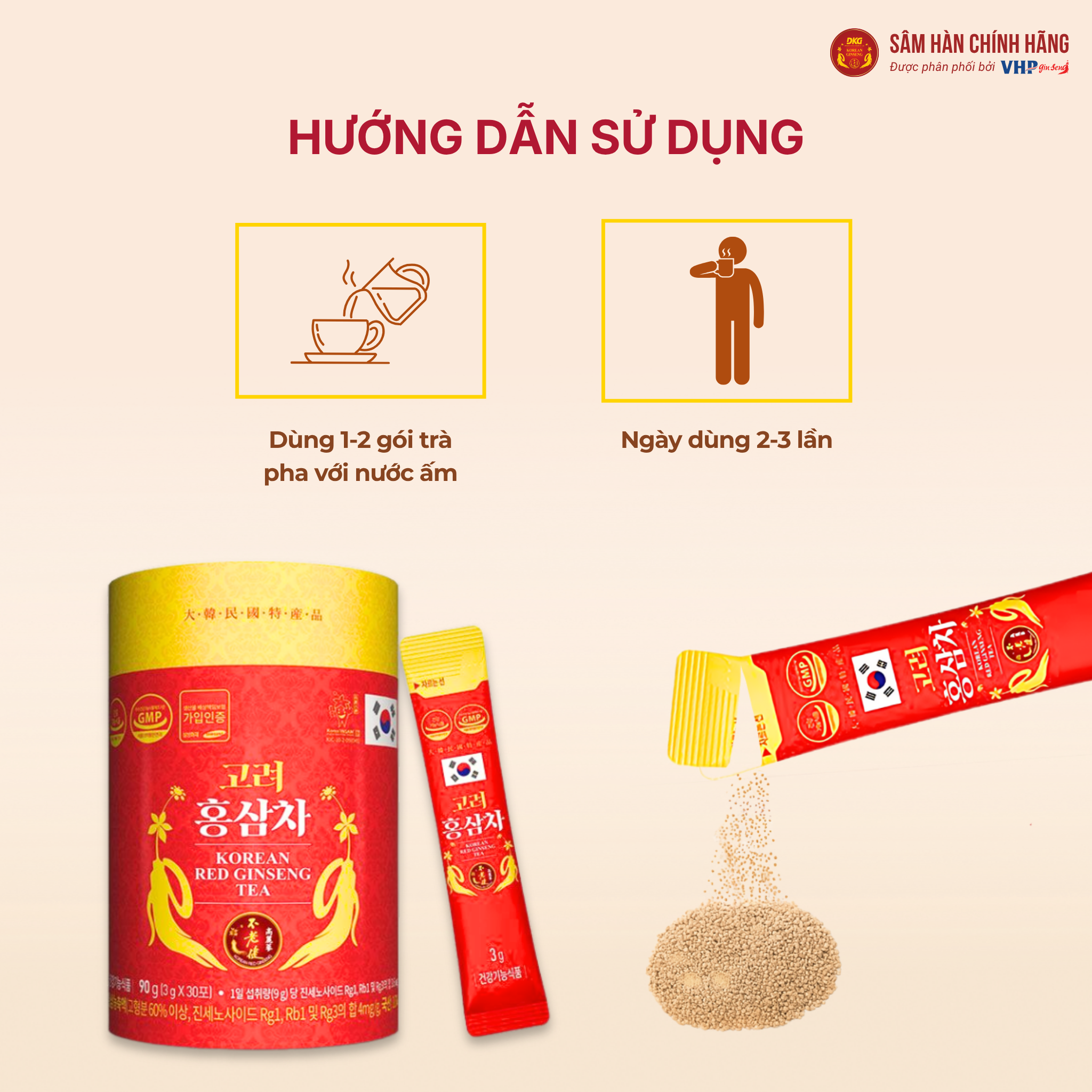 Trà hồng sâm 30 stick 2 Trà Hồng Sâm (Korean Red Ginseng Tea) Hàn Quốc 3g*30gói/hộp