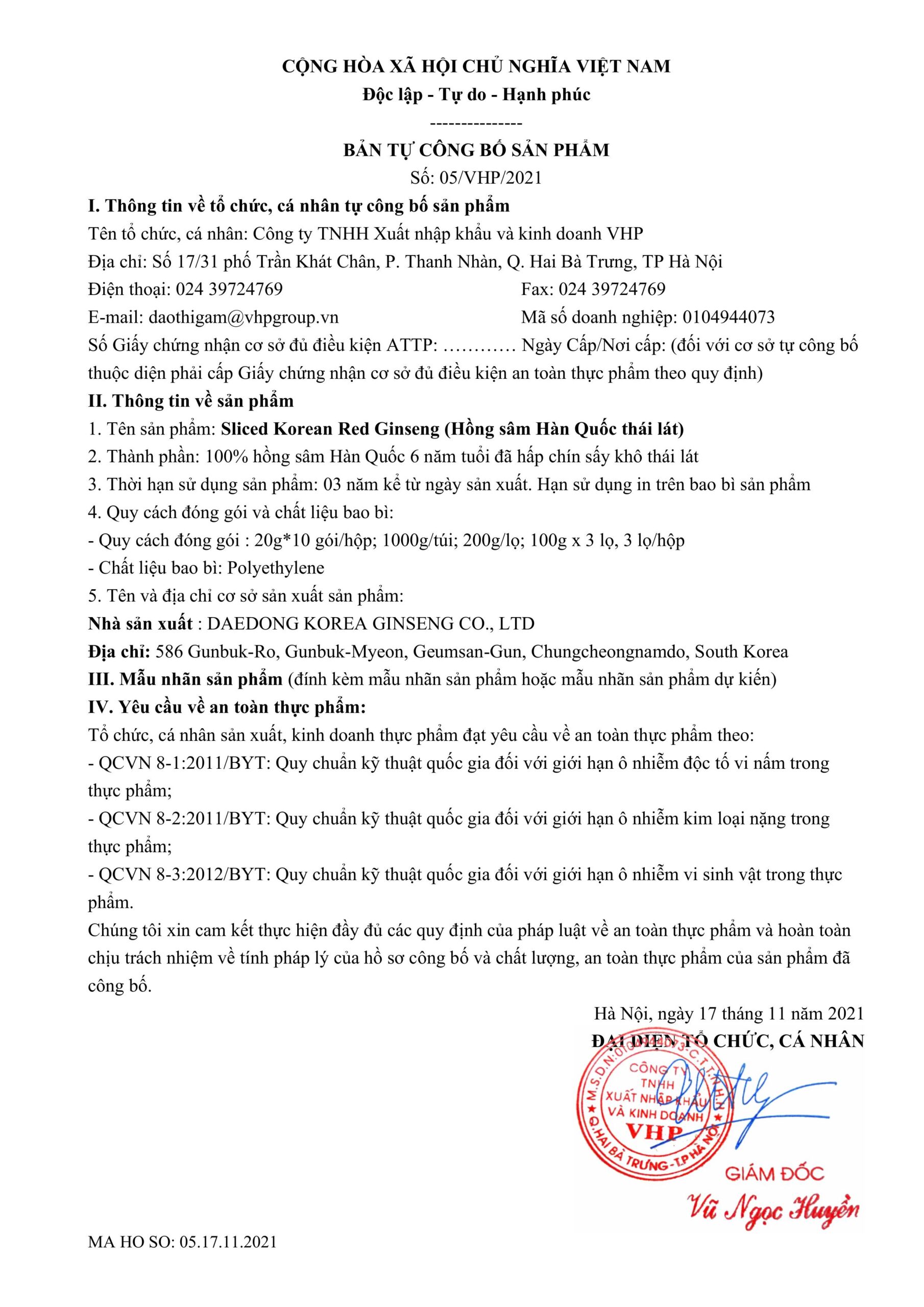 Hồng sâm HQ thái lát - DKG Hồng sâm HQ thái lát - DKG