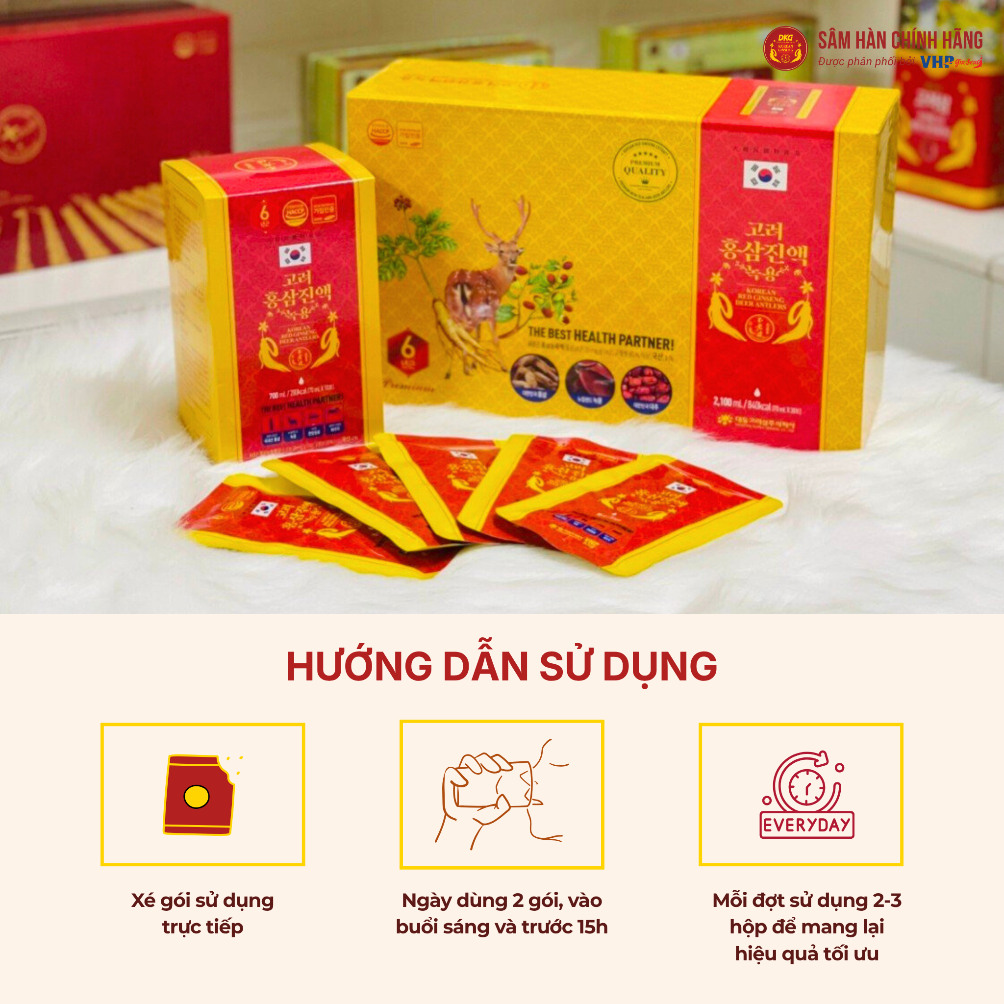 Hồng sâm nhung hươu 2 Nước Hồng Sâm Nhung Hươu Hàn Quốc (Korean Red Ginseng Deer Antlers) 70ml*30gói/hộp