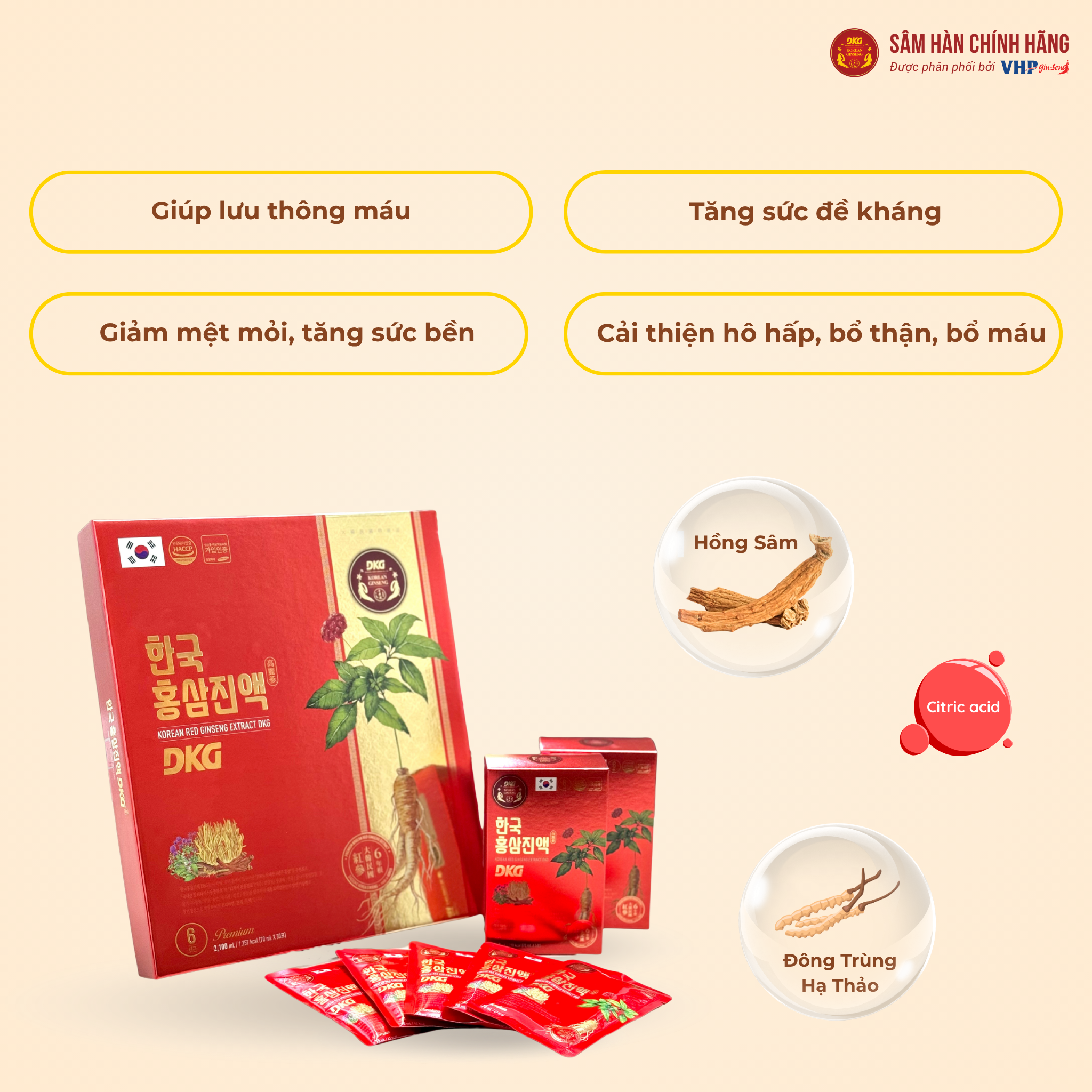 Nước hồng sâm DKG 1 Nước Hồng Sâm Hàn Quốc DKG (Korean Red Ginseng Extract DKG) 70ml*30gói/hộp