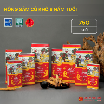 Hồng sâm củ khô 6 năm tuổi (Korean Red Ginseng 6Y 5 Root) 75g/hộp